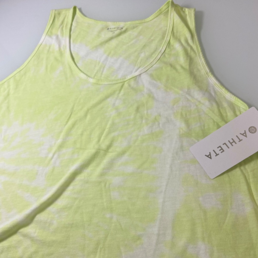 Athleta‎ Organic Daily Printed Tank Top Sleeveless Yellow White 2X NEW Active
